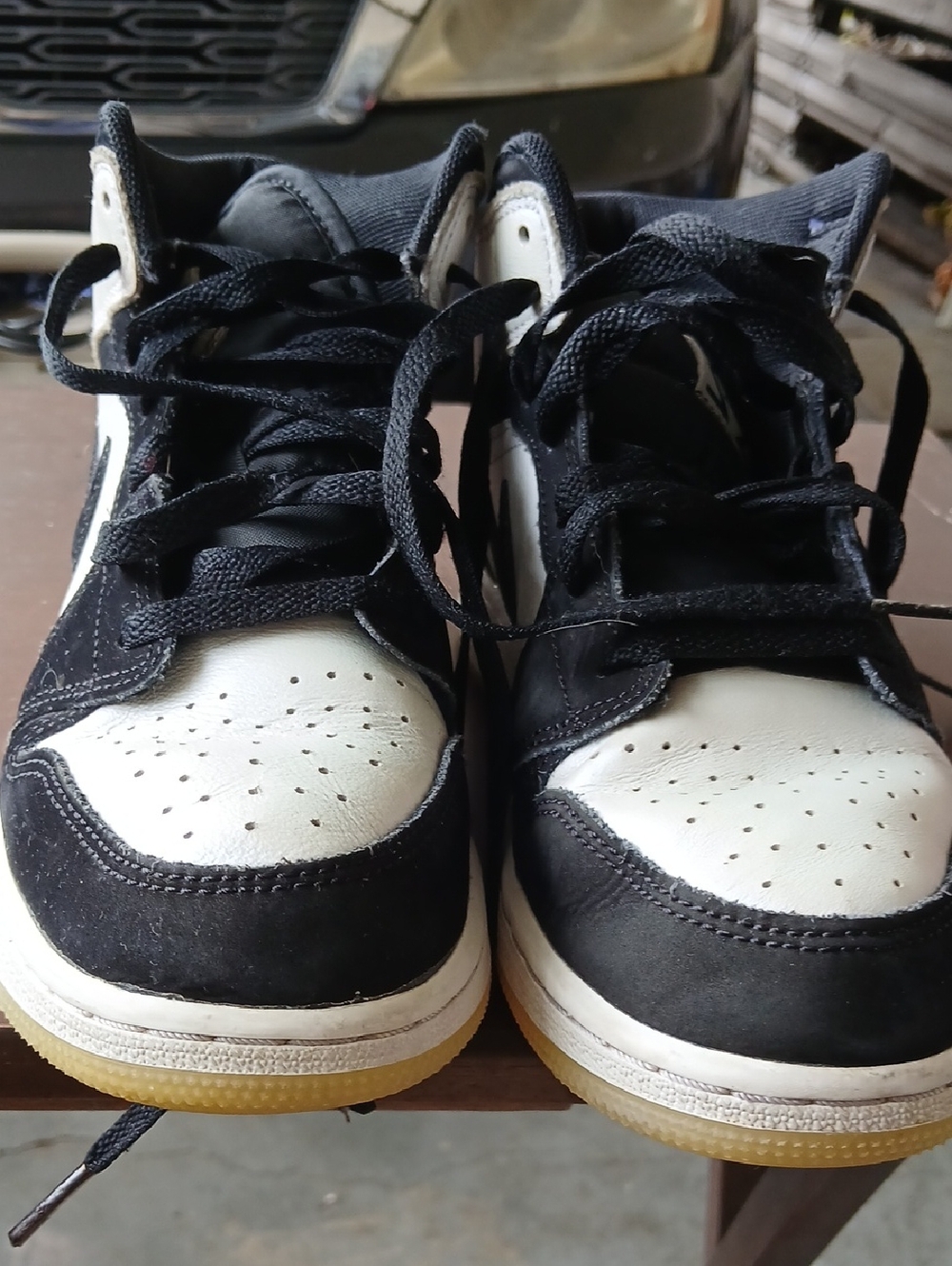 Jordan Air Jordan 1 Mid SE Boys Black White Leather High Top Sneakers Size 5Y